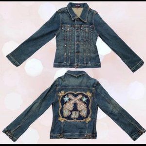 Joomi Joolz embroidered jean jacket, vintage designer y2k
